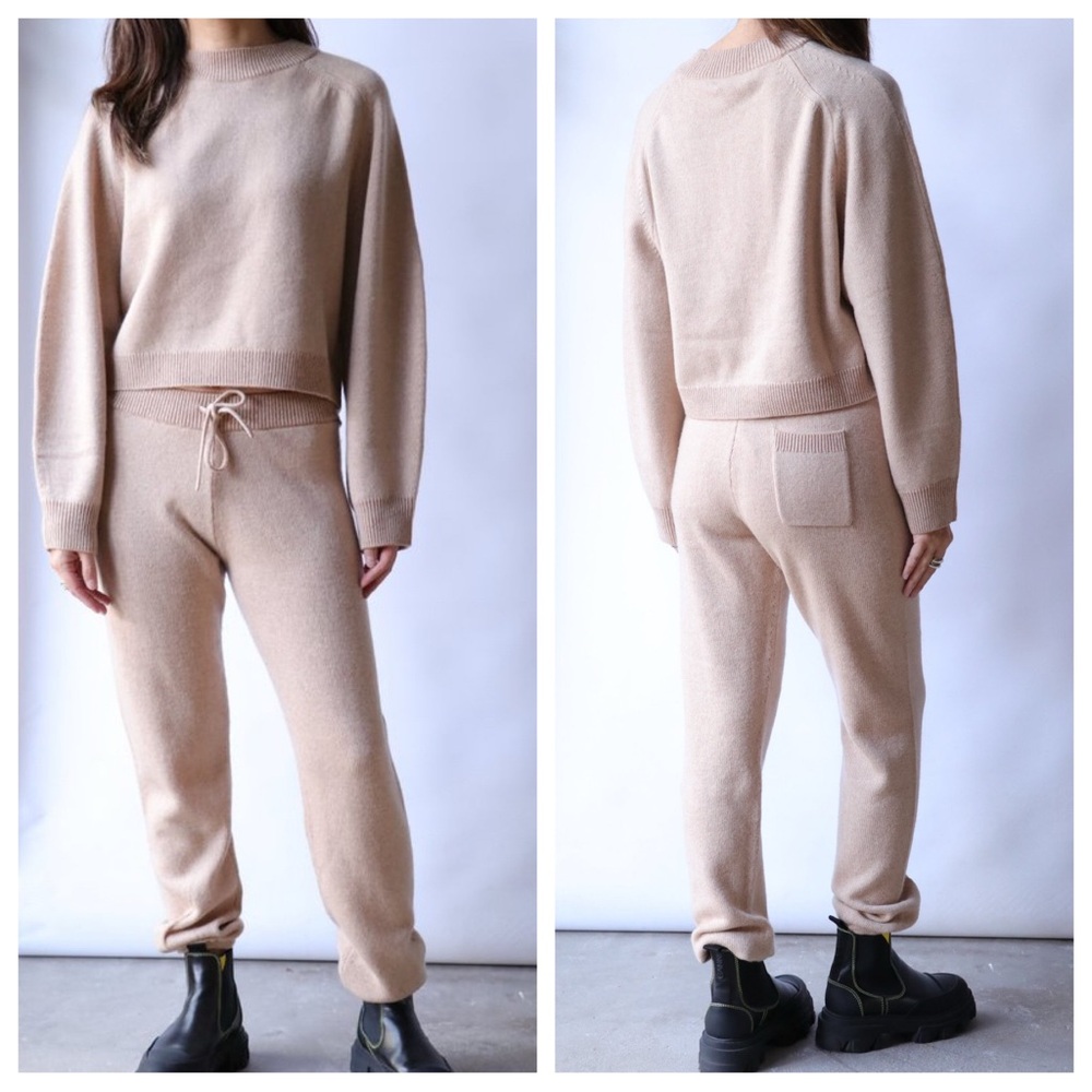 John Elliott Two Tone Cashmere Wool Joggers in Almond x Camel